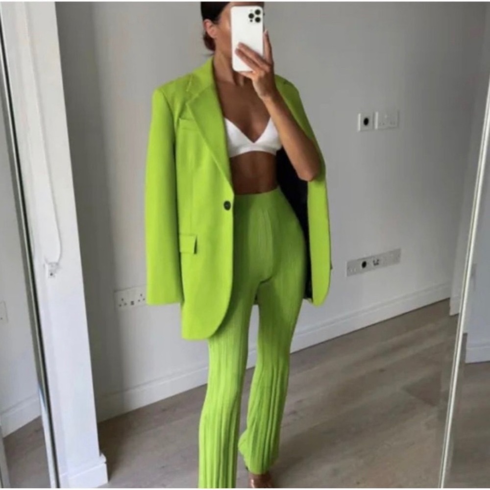 Zara BLOGGER VIRAL Oversized Single Button Neon Lime Green Blazer XS